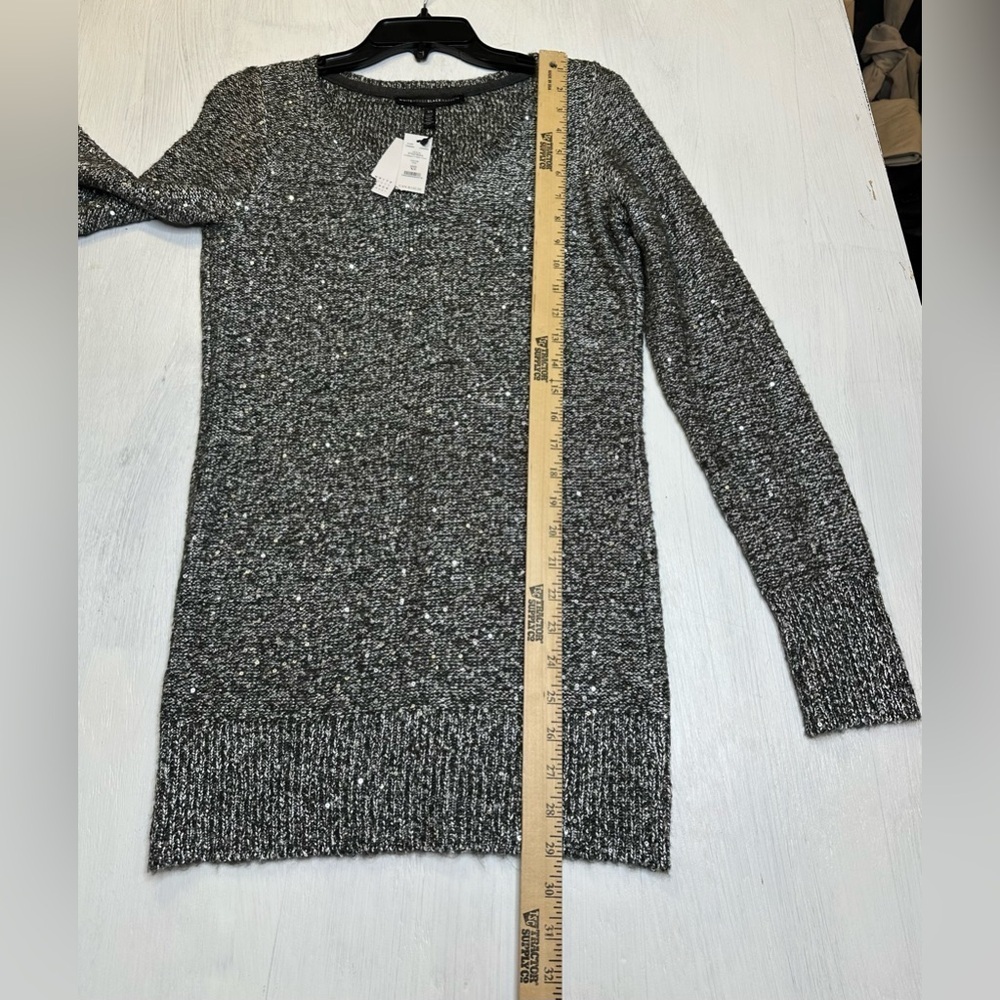 White House Black Market XS Grey Sequin V-Neck Long Sleeve Tunic Sweater NWT - Picture 6 of 10